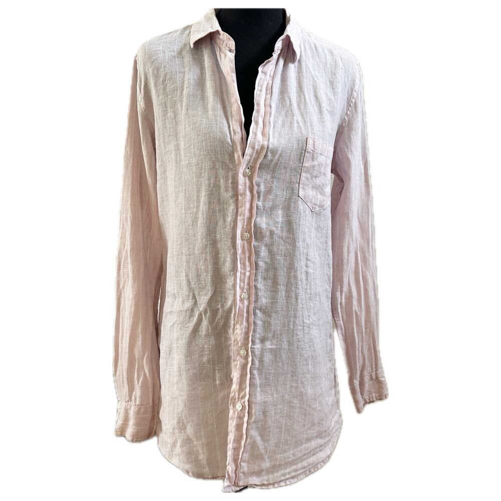 Frank & Eileen Pink Striped Linen Button Up Shirt Small Lagenlook